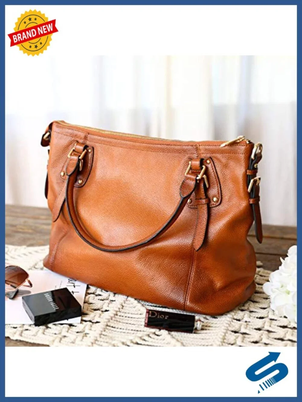 Genuine Leather Large Satchel Tote with Adjustable Strap for Women